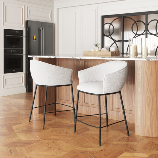 Essen Counter Stool in Ivory – Modern Teddy Fabric Bar Chair