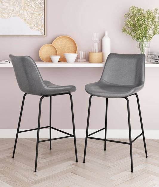 Byron Counter Stool in Gray – Modern Faux Leather Bar Chair