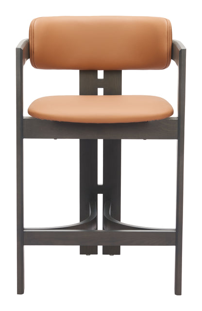 Shaili Counter Stool in Brown Faux Leather with Black Legs – Modern Kitchen & Bar Seating