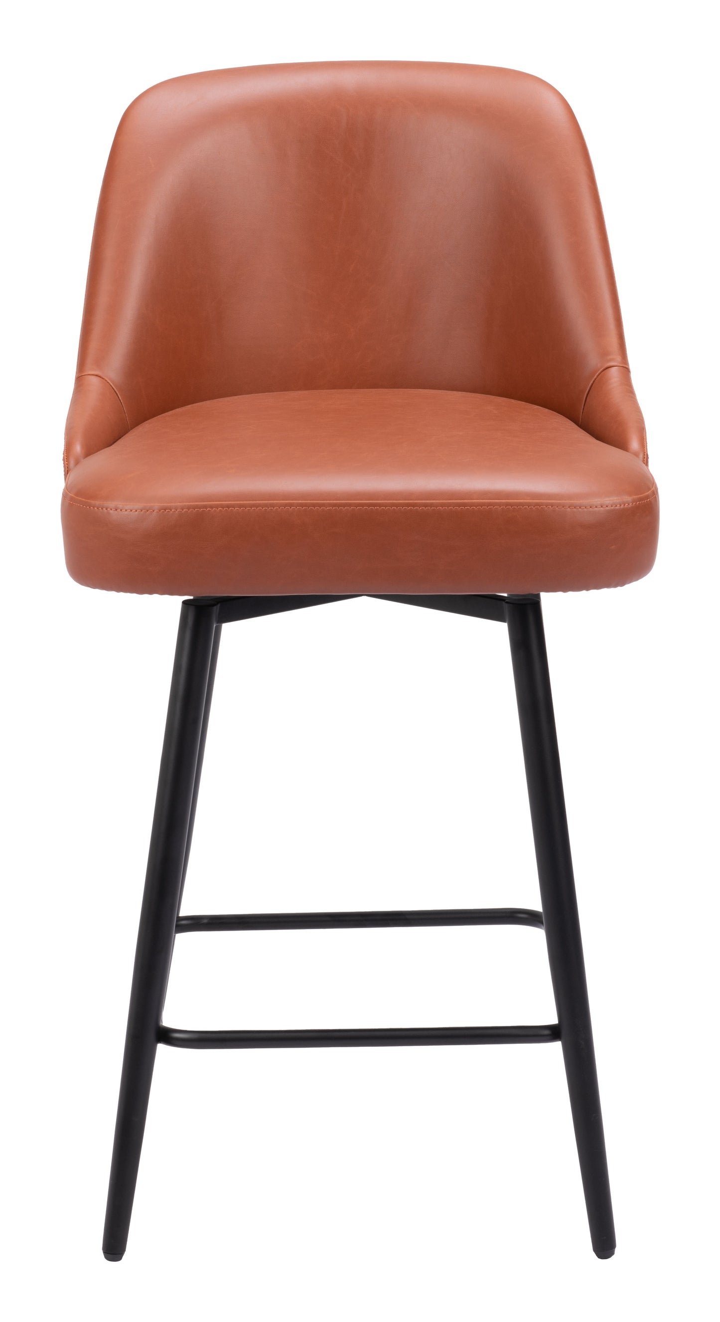 Keppel Swivel Counter Stool in Brown – Modern Faux Leather Bar Chair
