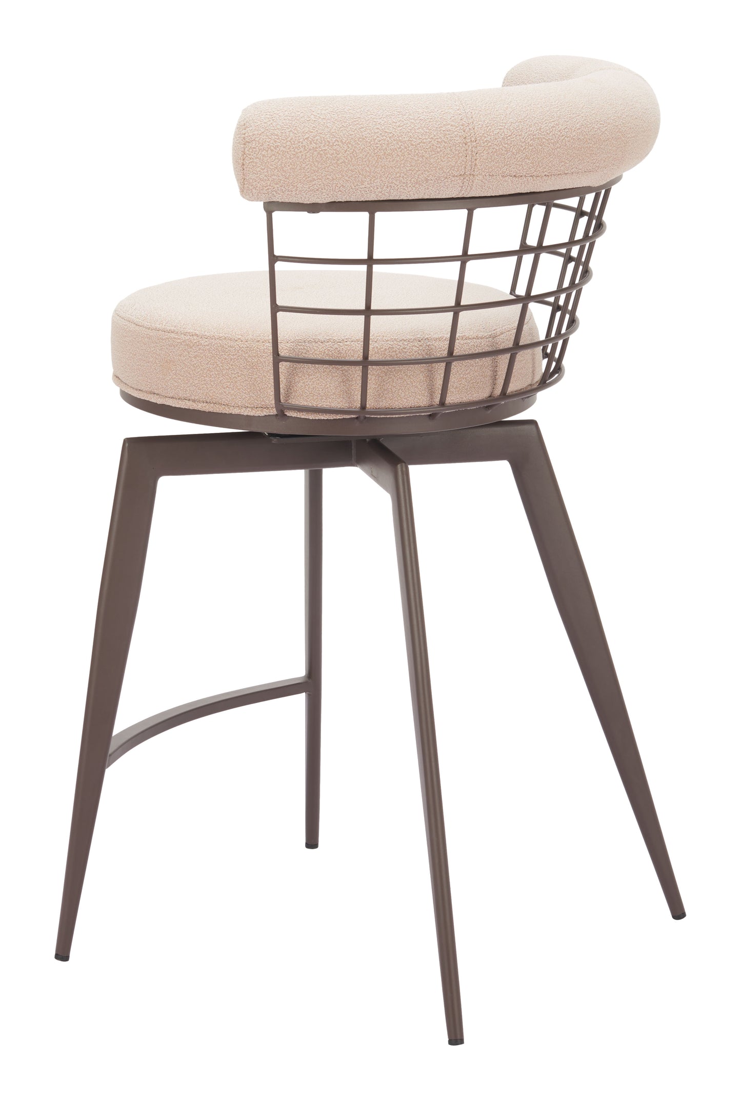 Saku Swivel Counter Stool in Beige & Brown – Modern Fabric Bar Chair