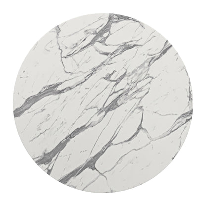 Vernon White Marble-Look Bar Table with Walnut Wood Base – Modern High-Top