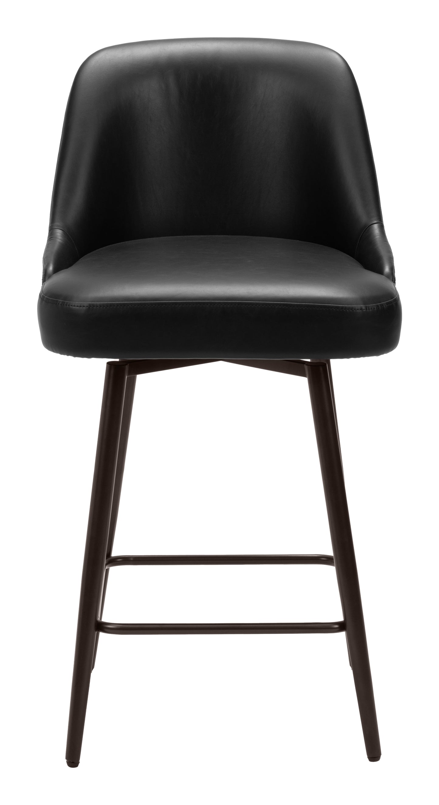 Keppel Swivel Counter Stool in Black Faux Leather with Bronze Legs – Modern Counter Height Seating