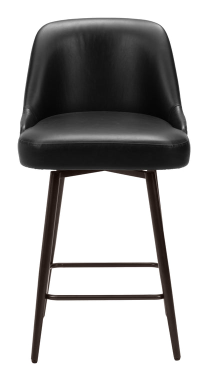 Keppel Swivel Counter Stool in Black Faux Leather with Bronze Legs – Modern Counter Height Seating