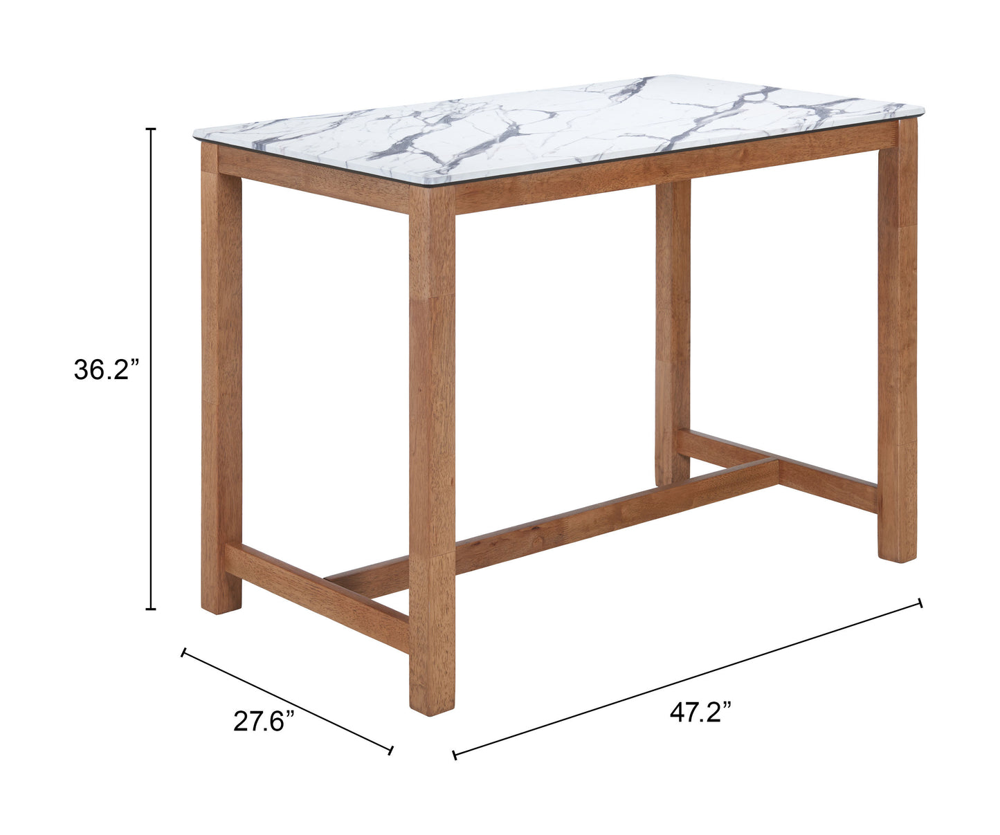 Fein White Counter Table – Modern Faux Marble & Rubberwood Dining Table