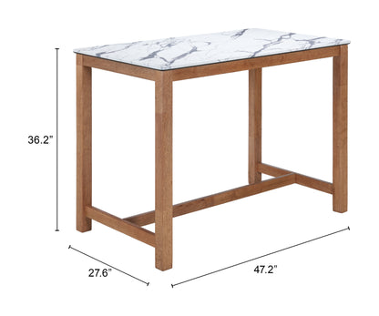 Fein White Counter Table – Modern Faux Marble & Rubberwood Dining Table