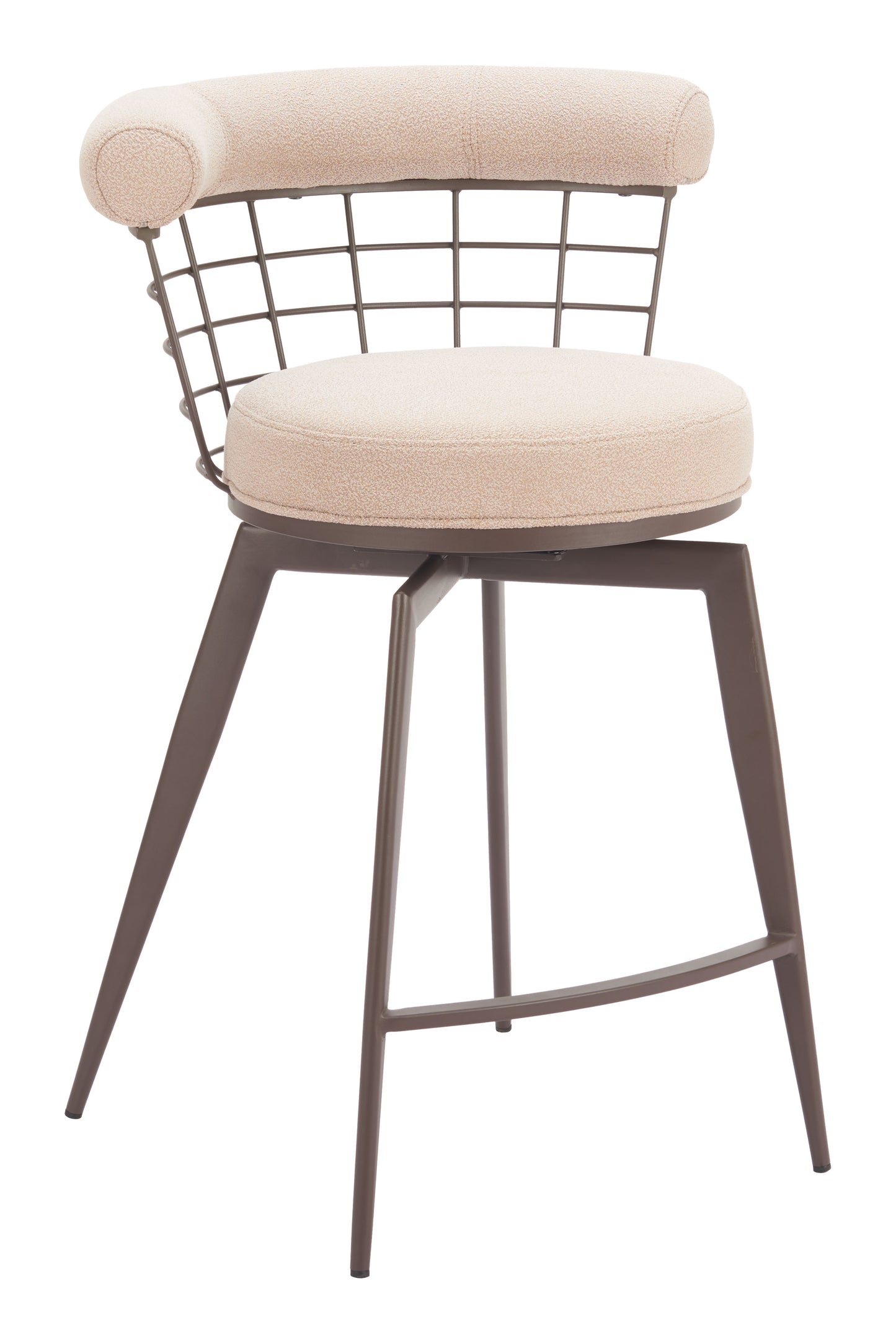 Saku Swivel Counter Stool in Beige & Brown – Modern Fabric Bar Chair