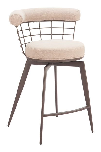 Saku Swivel Counter Stool in Beige & Brown – Modern Fabric Bar Chair