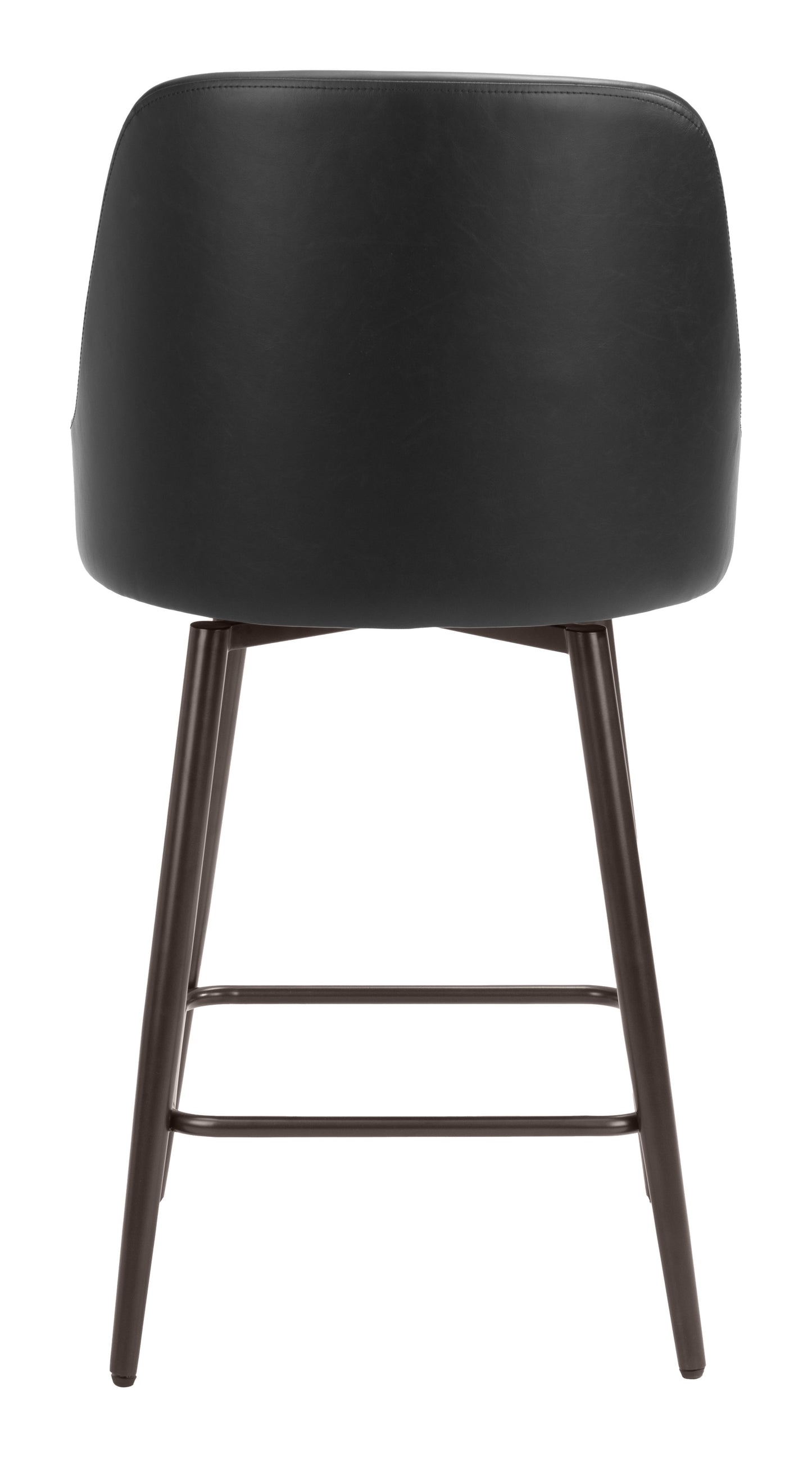 Keppel Swivel Counter Stool in Black Faux Leather with Bronze Legs – Modern Counter Height Seating