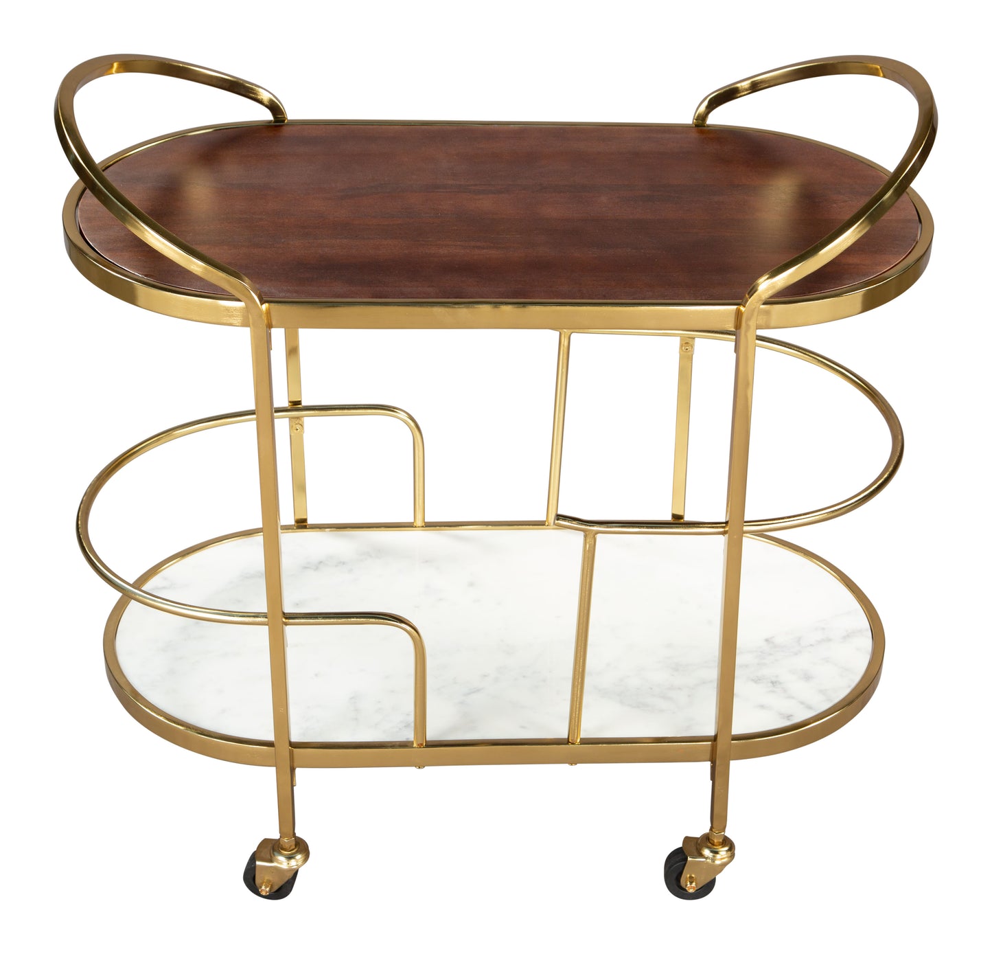 Antalya Modern Bar Cart with Wood, Marble, and Gold Accents
