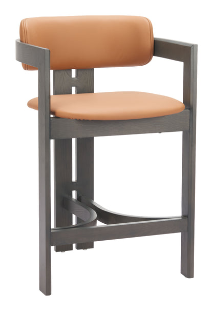 Shaili Counter Stool in Brown Faux Leather with Black Legs – Modern Kitchen & Bar Seating