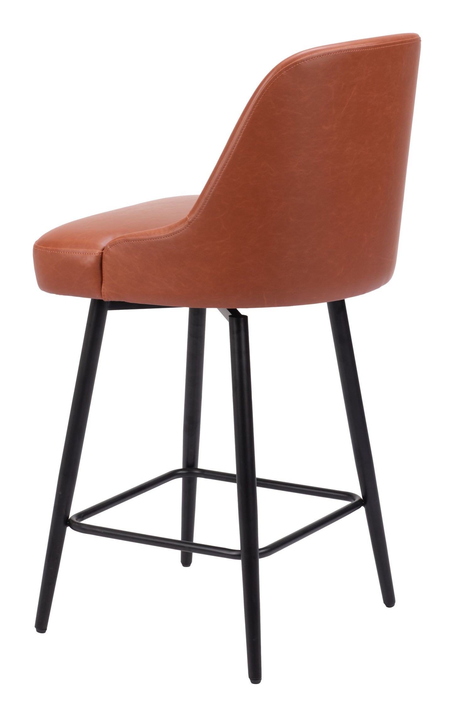 Keppel Swivel Counter Stool in Brown – Modern Faux Leather Bar Chair