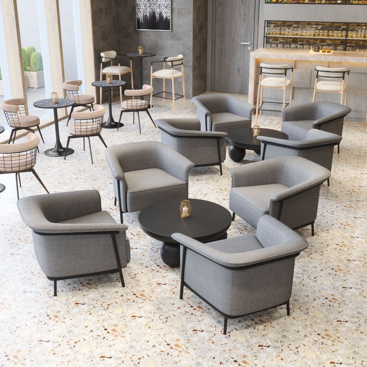 Bite Black Bar Table – Modern Terrazzo-Style Square High-Top with Steel Base