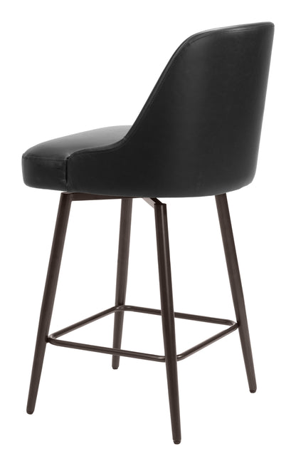 Keppel Swivel Counter Stool in Black Faux Leather with Bronze Legs – Modern Counter Height Seating
