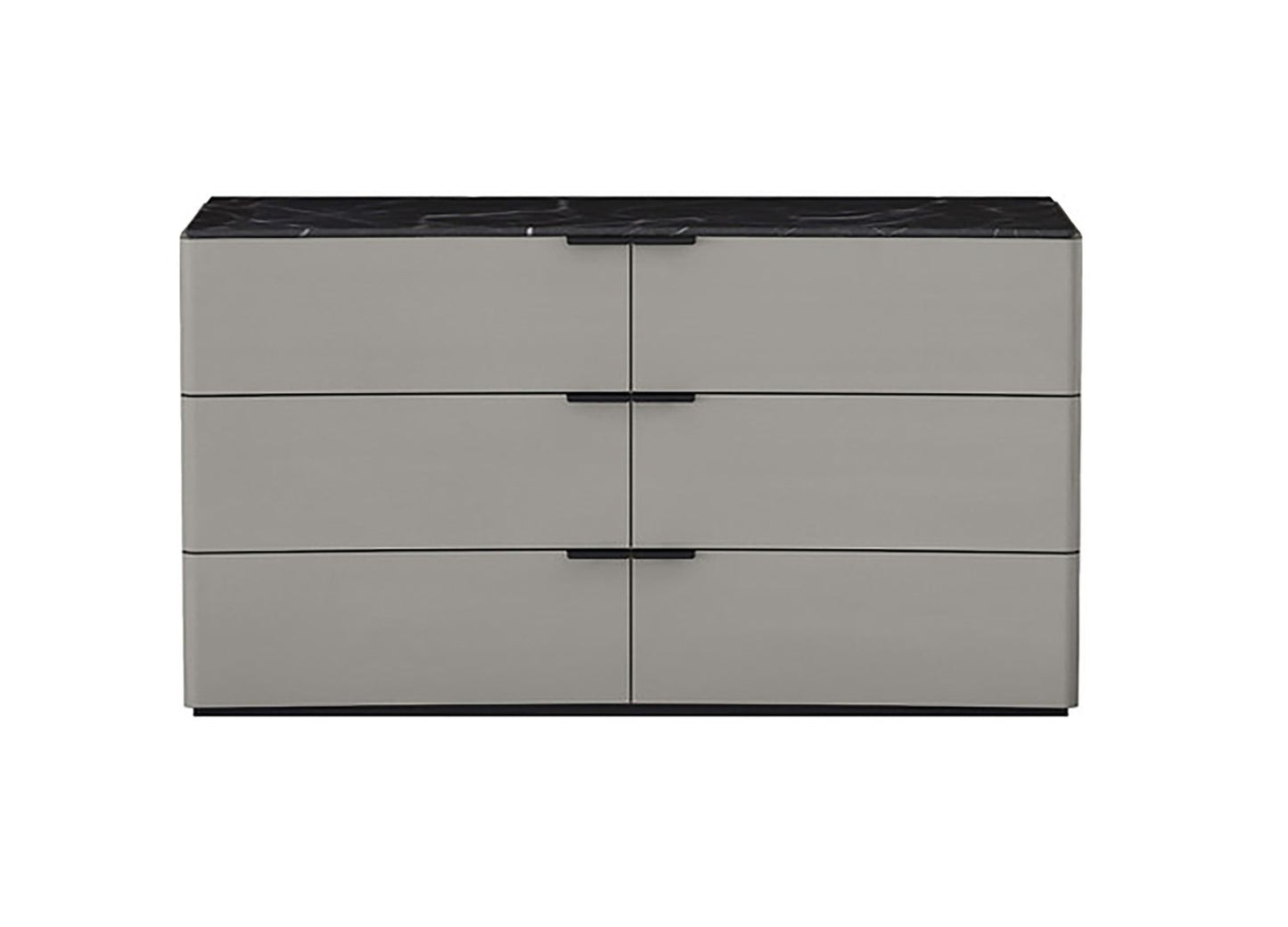 Massimo 6 Drawer Dresser in Light Grey w/ Black & White Marble Texture Lacquer by Whiteline Modern Living