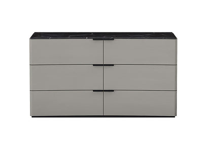 Massimo 6 Drawer Dresser in Light Grey w/ Black & White Marble Texture Lacquer by Whiteline Modern Living