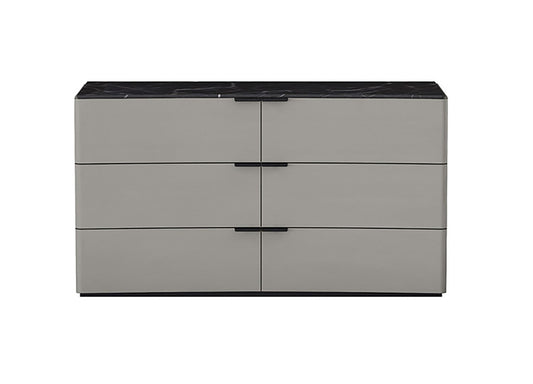 Massimo 6 Drawer Dresser in Light Grey w/ Black & White Marble Texture Lacquer by Whiteline Modern Living