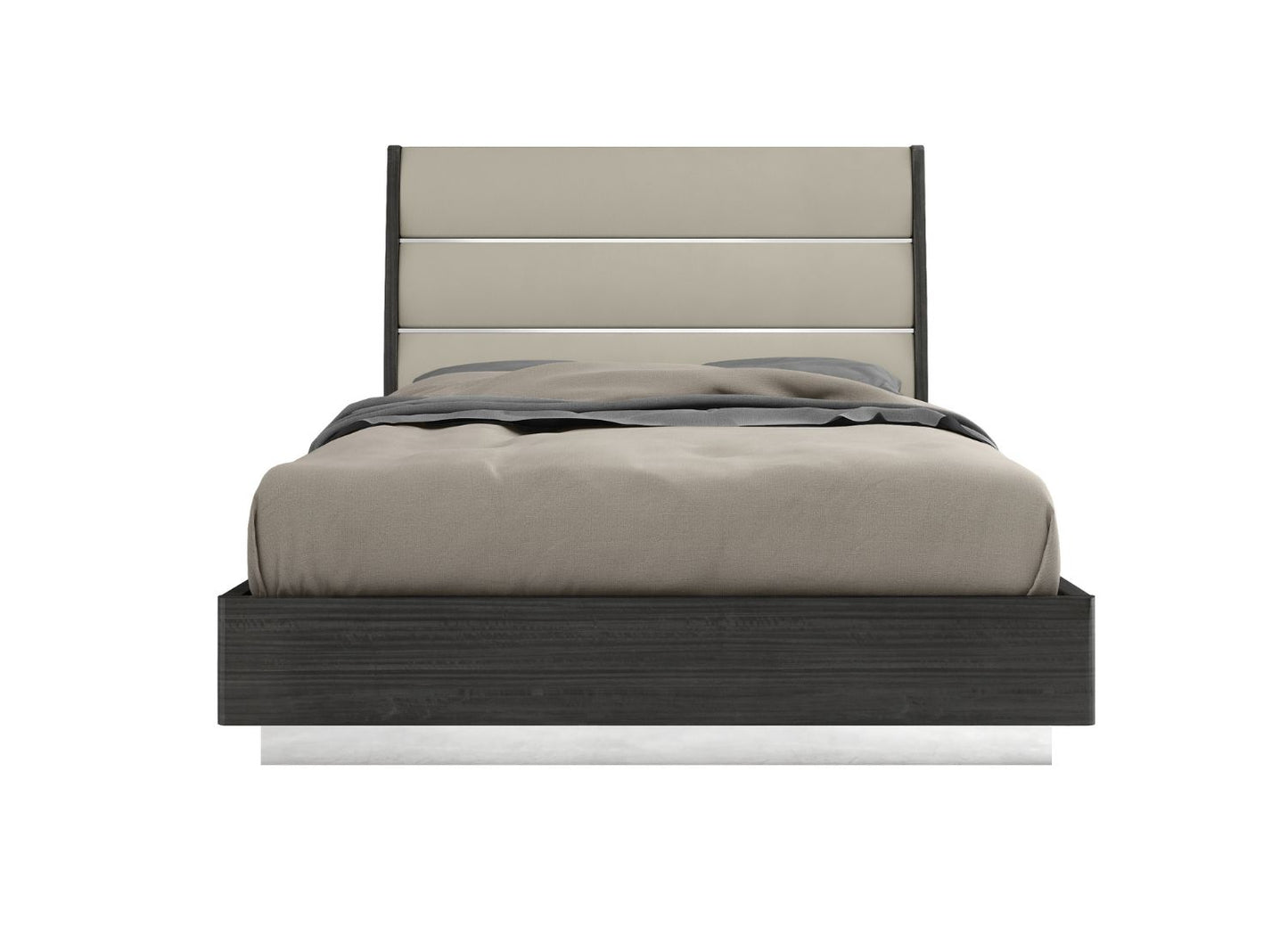 Pino Queen Bed in Gloss Dark Grey, Light Grey Leatherette & Stainless by Whiteline Modern Living