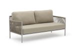 Catalina 4 Piece Outdoor Loveseat Set in Grey Aluminum, Light Gray Rope & Brown Fabric by Whiteline Modern Living