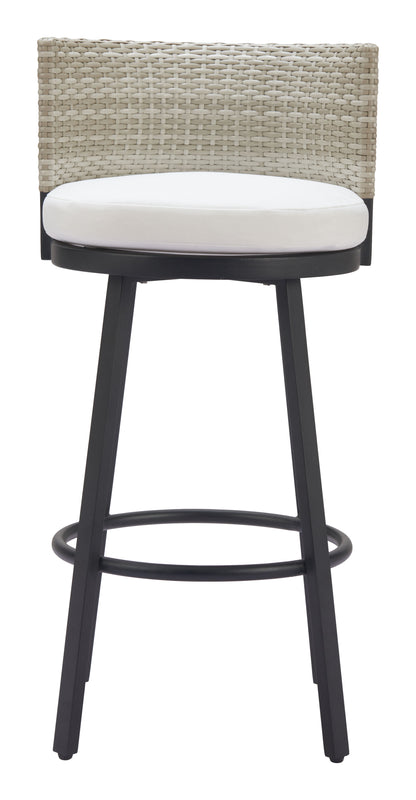 Midnight Wave Outdoor Barstool in White – Modern Aluminum & Rattan Design