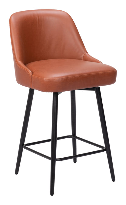 Keppel Swivel Counter Stool in Brown – Modern Faux Leather Bar Chair