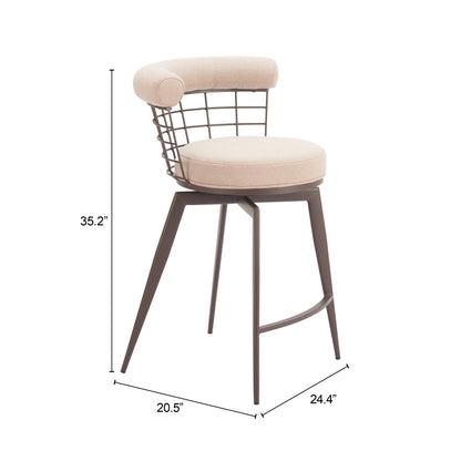 Saku Swivel Counter Stool in Beige & Brown – Modern Fabric Bar Chair