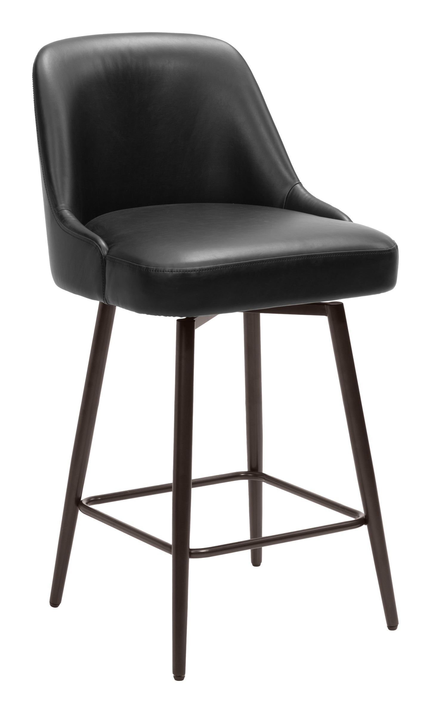 Keppel Swivel Counter Stool in Black Faux Leather with Bronze Legs – Modern Counter Height Seating