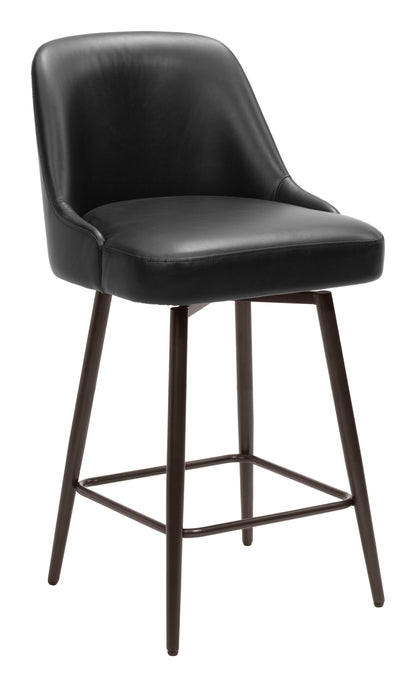 Keppel Swivel Counter Stool in Black Faux Leather with Bronze Legs – Modern Counter Height Seating