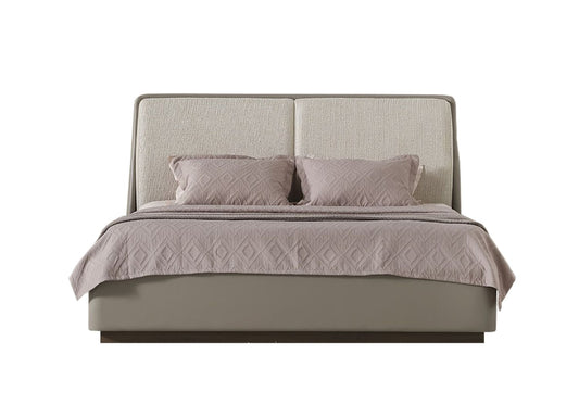 Romina Queen Bed in Light Grey Leatherette & Light Grey Fabric by Whiteline Modern Living