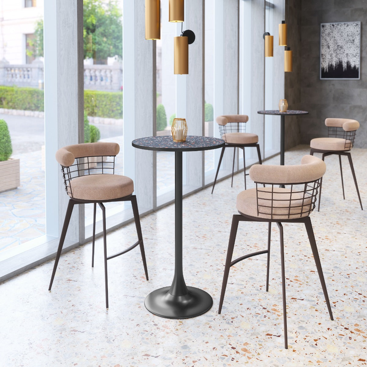 Bite Black Bar Table – Modern Terrazzo-Style Square High-Top with Steel Base