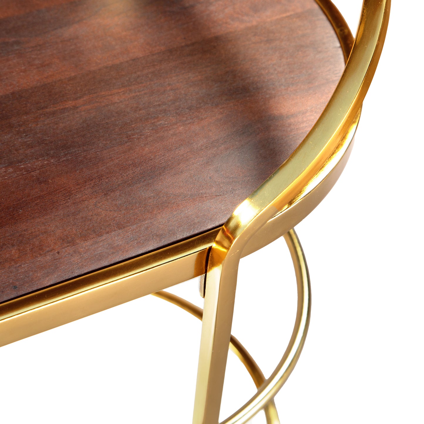 Antalya Modern Bar Cart with Wood, Marble, and Gold Accents