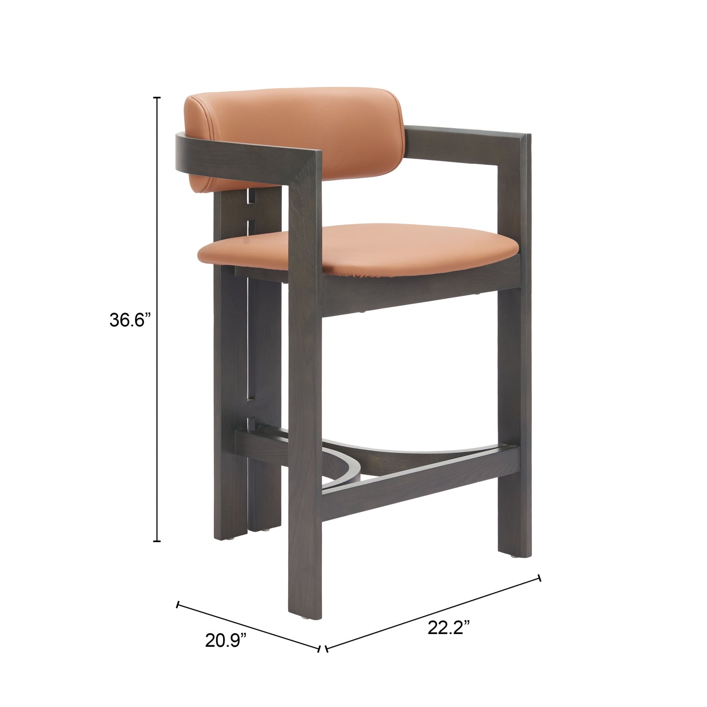 Shaili Counter Stool in Brown Faux Leather with Black Legs – Modern Kitchen & Bar Seating