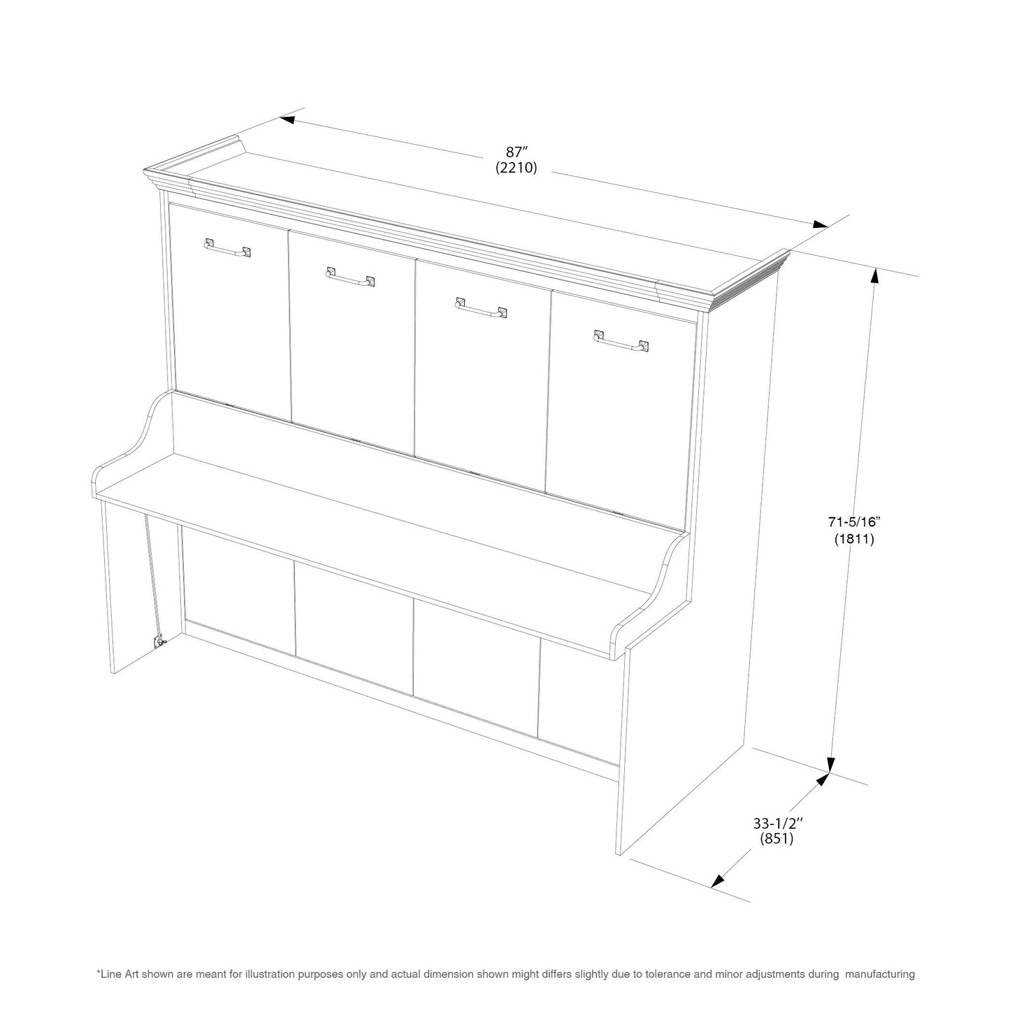 Adonis Queen Horizontal Wall Bed with Desk