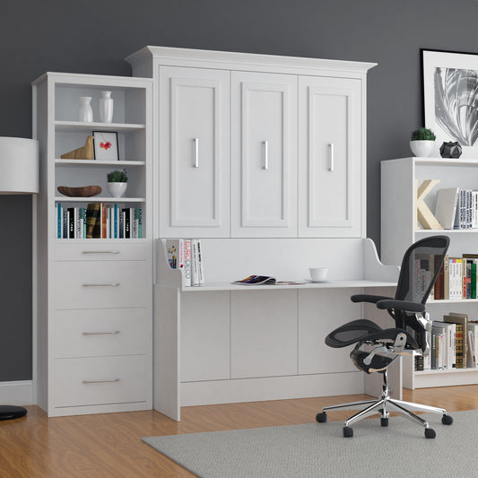 Murphy Bed With Desk & Storage Cabinet, Double Size, White by Leto Muro