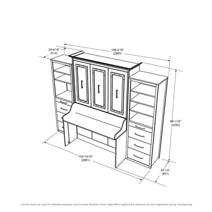 Leto Muro - Alegra Full Wall Bed with Desk and 2 Towers in White Finish