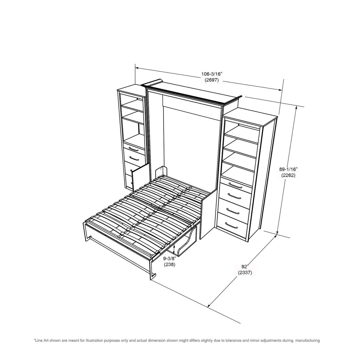 Leto Muro - Alegra Full Wall Bed with Desk and 2 Towers in White Finish