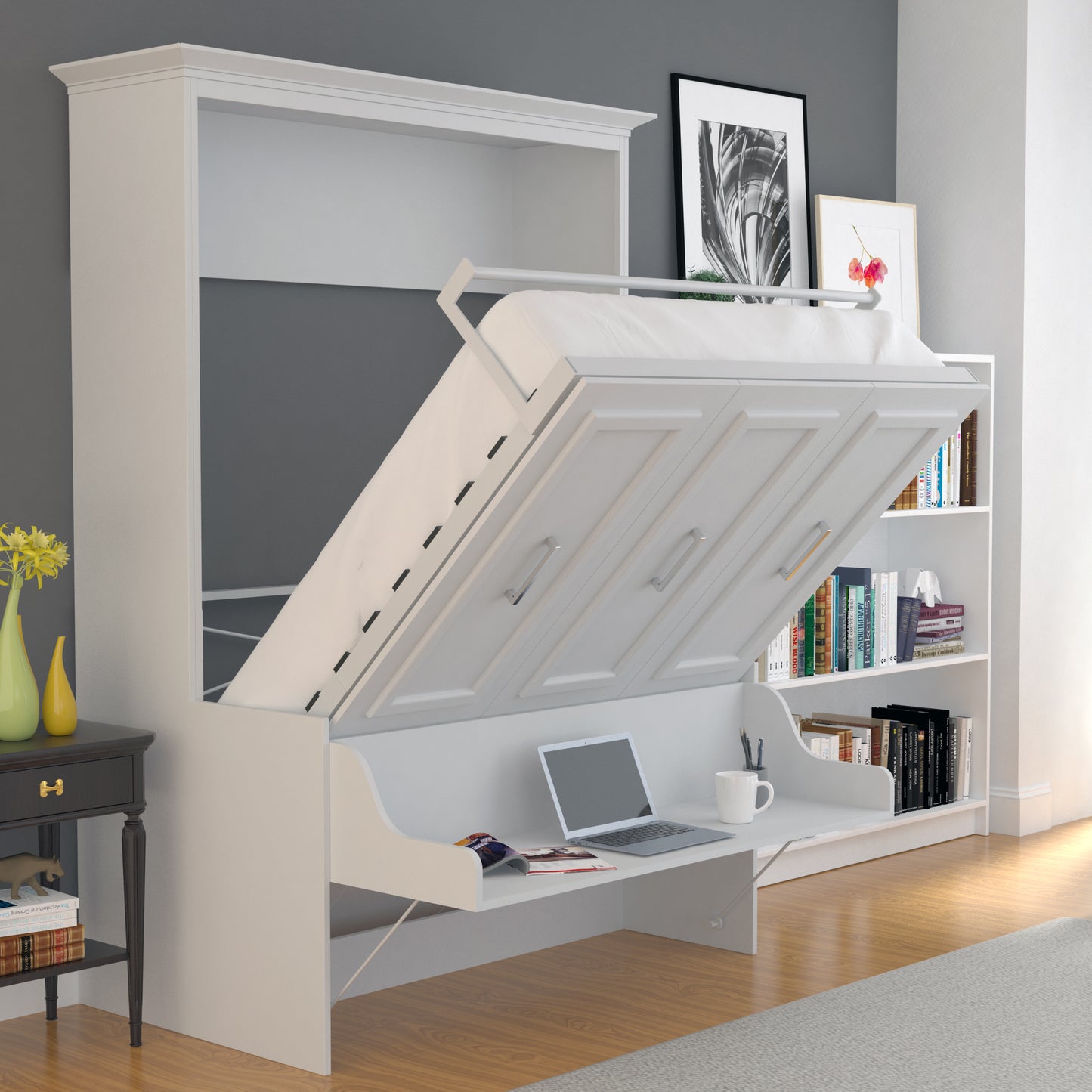 Leto Muro - Alegra Full Wall Bed with Desk and 2 Towers in White Finish