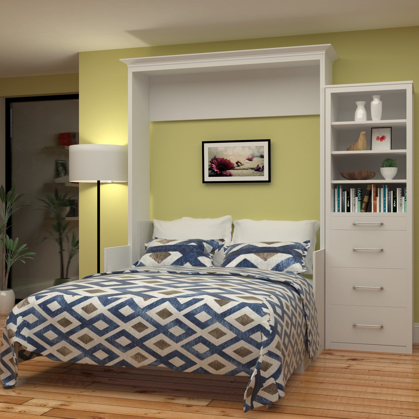 Murphy Bed With Desk & Storage Cabinet, Queen Size, White by Leto Muro