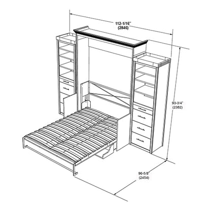 Murphy Bed With Desk & 2 Storage Cabinets, Queen Size, White by Leto Muro