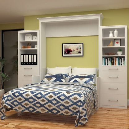 Murphy Bed With Desk & 2 Storage Cabinets, Queen Size, White by Leto Muro