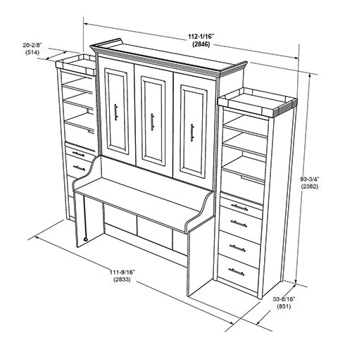 Murphy Bed With Desk & 2 Storage Cabinets, Queen Size, White by Leto Muro