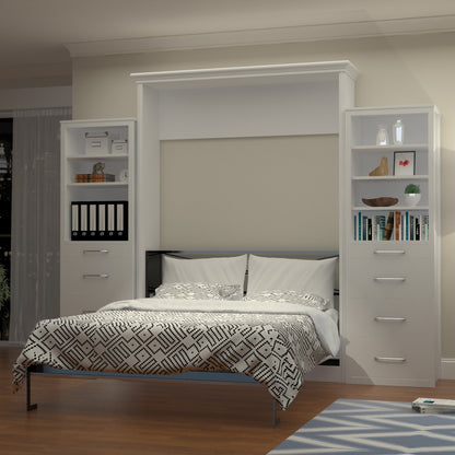 Wall Bed With 2 Storage Cabinets, Queen Size, White by Leto Muro