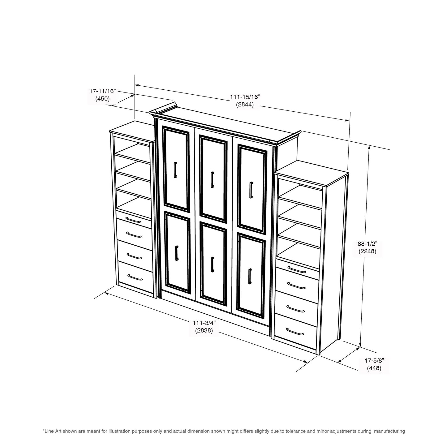 Wall Bed With 2 Storage Cabinets, Queen Size, White by Leto Muro