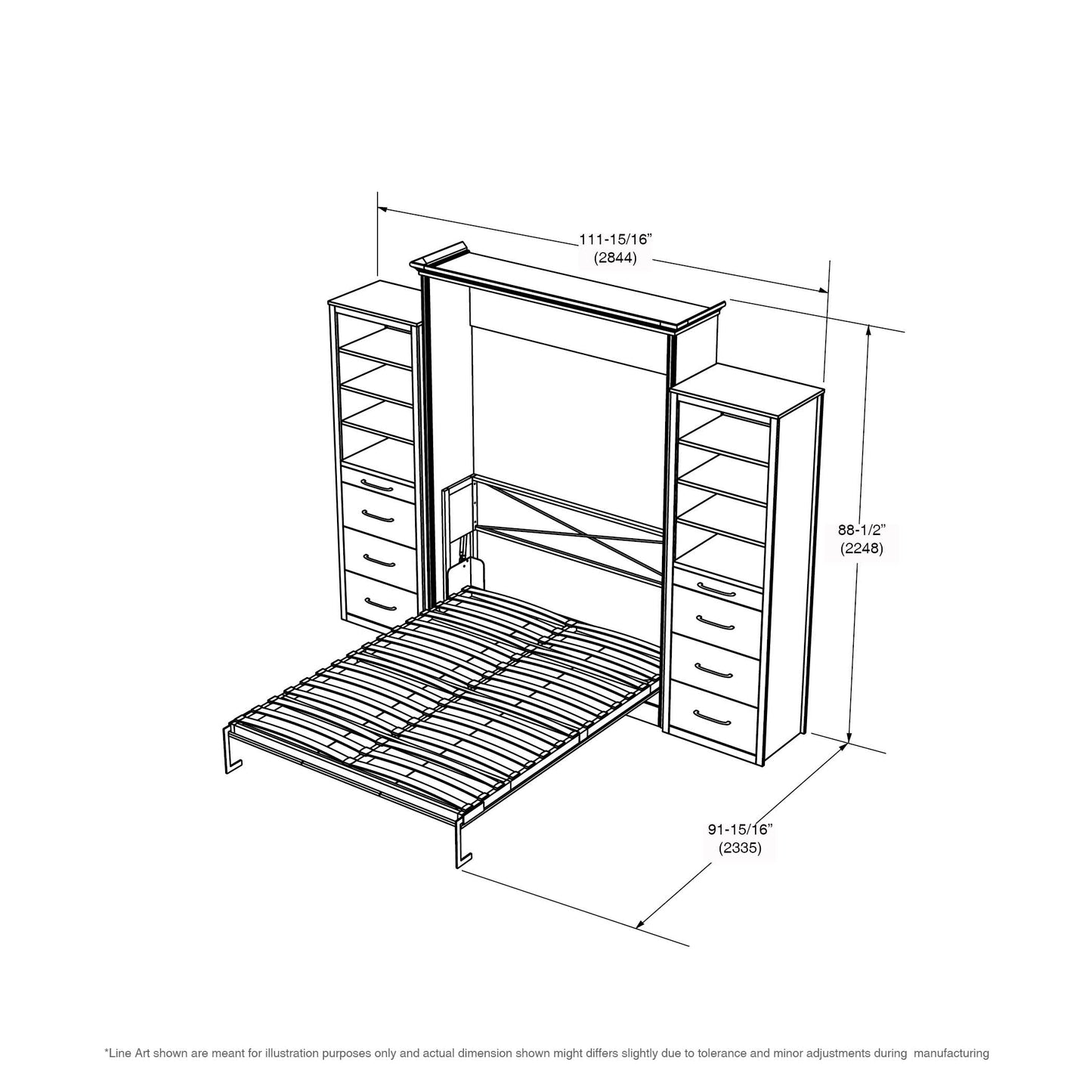 Wall Bed With 2 Storage Cabinets, Queen Size, White by Leto Muro