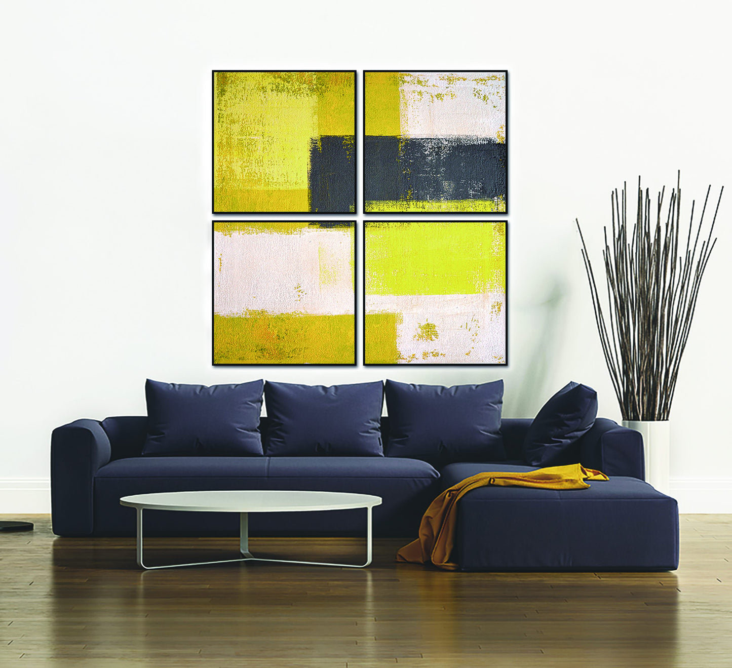 Amarillo 4 Piece 28" x 28" (each) Canvas Wall Art in Yellow & Multicolor by Whiteline Modern Living