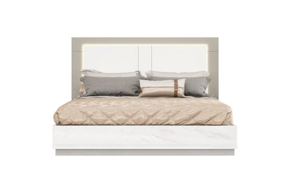 Daisy King Bed in High Gloss White & Taupe w/ LED Headboard