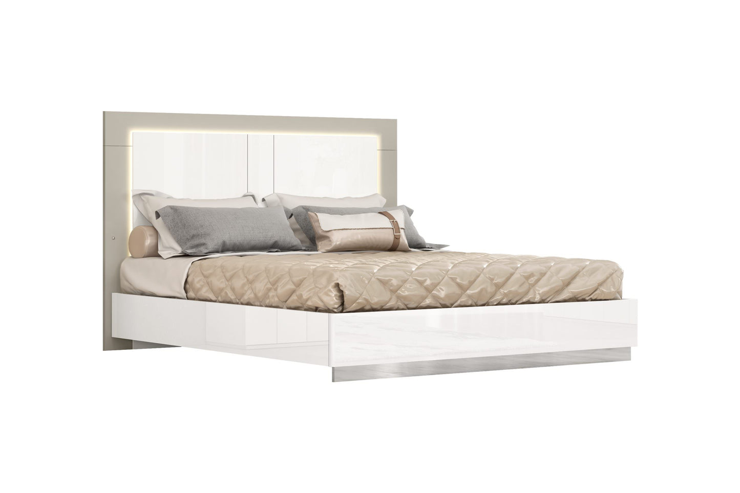 Daisy King Bed in High Gloss White & Taupe w/ LED Headboard