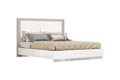 Daisy King Bed in High Gloss White & Taupe w/ LED Headboard