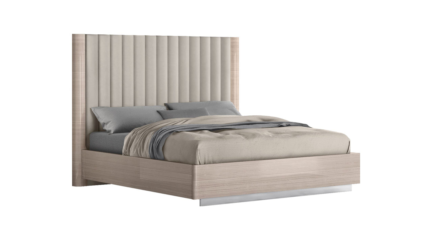 Waves Queen Bed in High Gloss Beige, Beige Fabric & Stainless Steel by Whiteline Modern Living