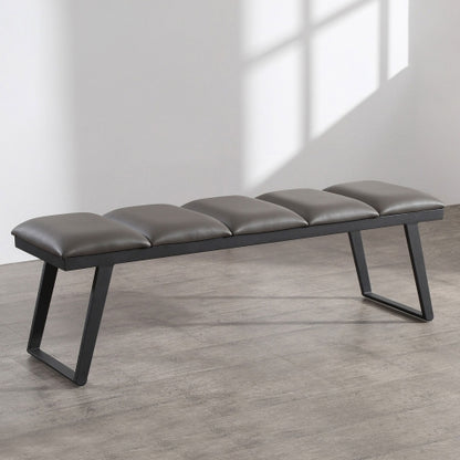 Ethan Bench in Channel Tufted Dark Grey Leatherette on Black Steel by Whiteline Modern Living